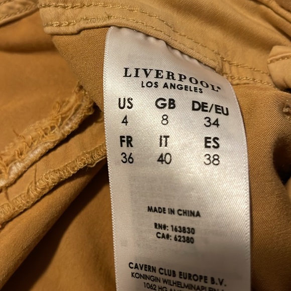 Liverpool High-Rise Crop Straight w/Exposed Button Fly & Fray in Golden Glow. - Picture 6 of 12